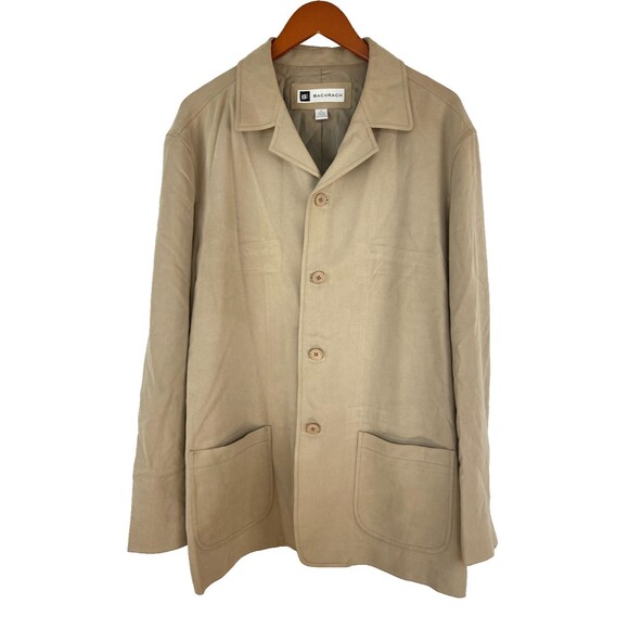 Vintage Bachrach 100% Silk Utility Chore Coat Jacket Men's XL Brown Tan *Flaws* - Picture 1 of 13